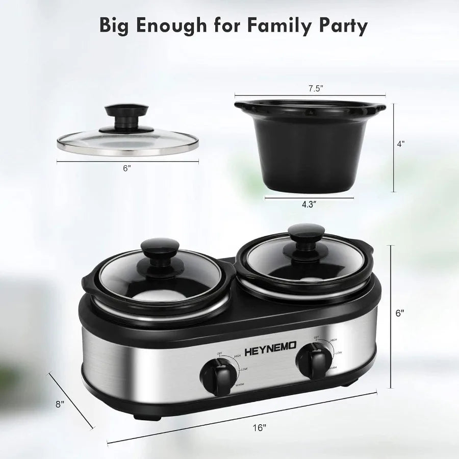 Double Slow Cooker Buffet Servers and Warmers for Large Gatherings and Home Use Dual 2-Pot Design with Adjustable Temperature C