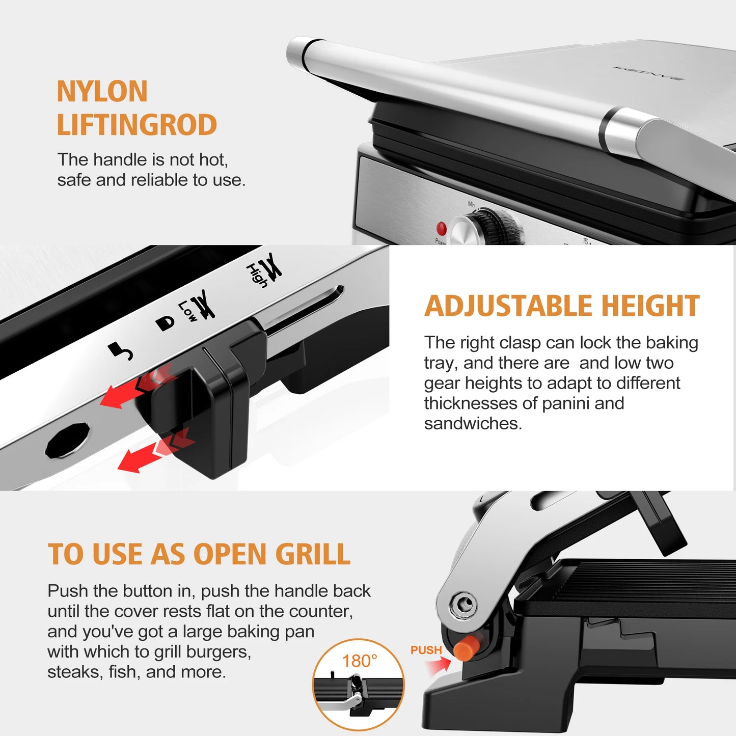 1600W 4-Slice Panini Press With Timer, Adjustable Temp & 180° Opening - Electric Grill, Stainless Steel Sandwich Maker