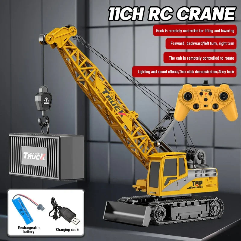 RC Crane Tractor 2.4G 15/13/11/9CH Children Electric Alloy Arm Remote Control Truck Engineering Vehicle Electric Spray Hook Toy