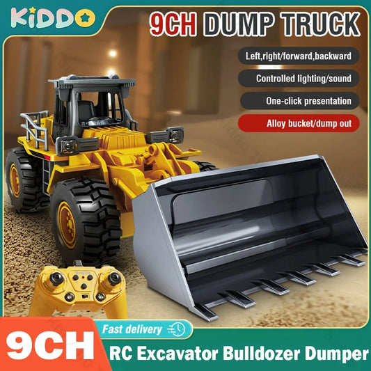 RC Excavator Bulldozer Dumper Car 2.4G 9CH Remote Control Engineering Vehicle Crawler Truck Toys for Boys Kids Christmas Gifts