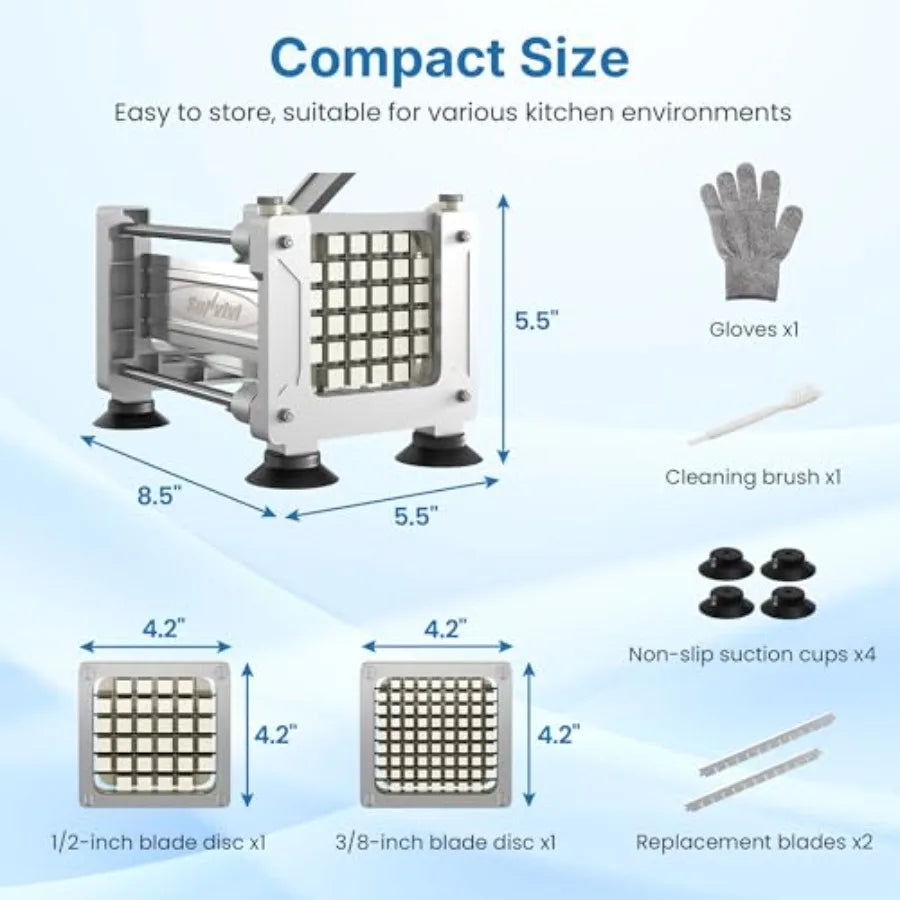 Commercial French Fry Cutter with 1/2 Inch 3/8 Inch Blade Heavy Duty Potato Slicer for Potatoes Carrots Cucumber Yam Stainless