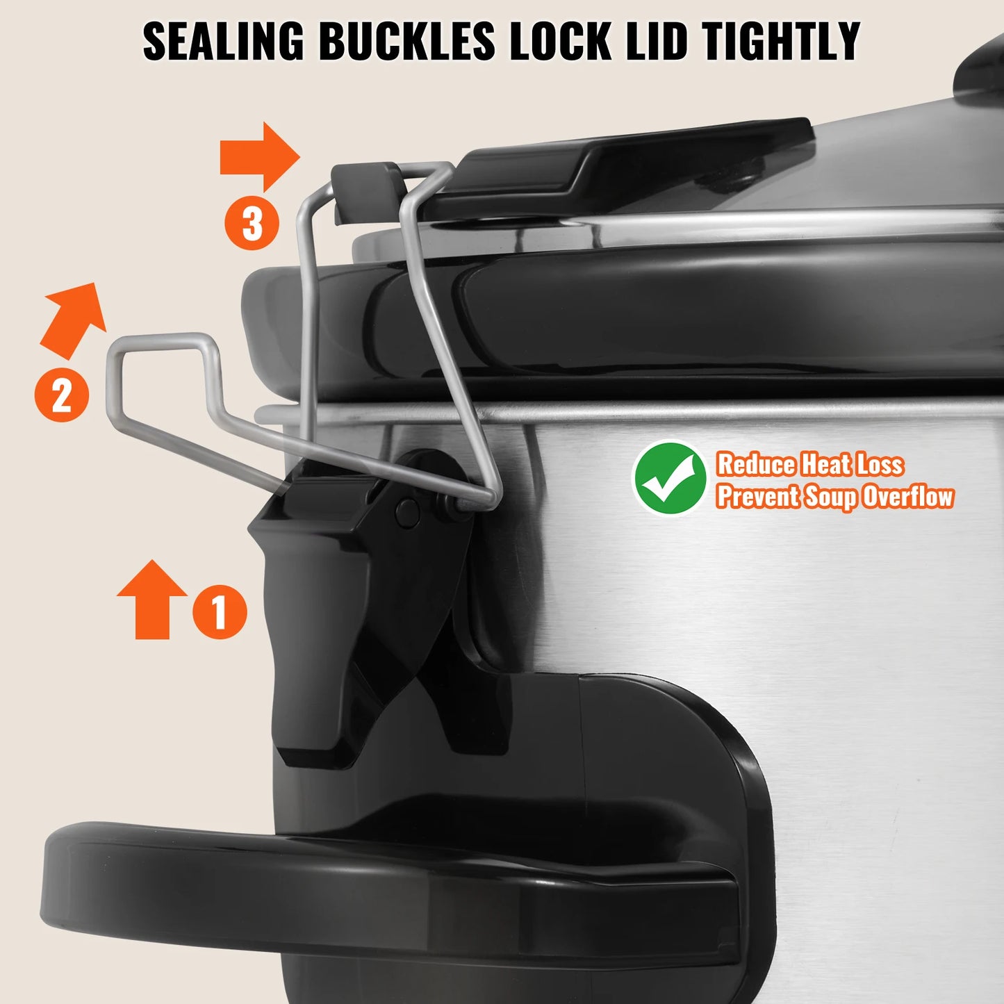 VEVOR Slow Cooker Digital Slow Cookers Locking Lid Ceramic Inner Pot for Home/Commercial Use