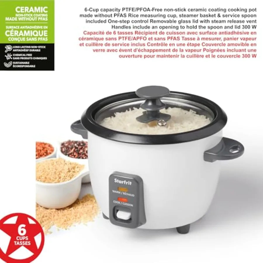 Electric Rice Cooker for Home Use - 6 Cups Capacity with Steamer Basket Measuring Cup and Service Spoon - 300W Power Output - I