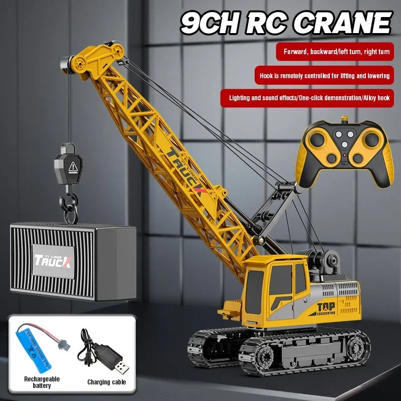 RC Crane Tractor 2.4G 15/13/11/9CH Children Electric Alloy Arm Remote Control Truck Engineering Vehicle Electric Spray Hook Toy