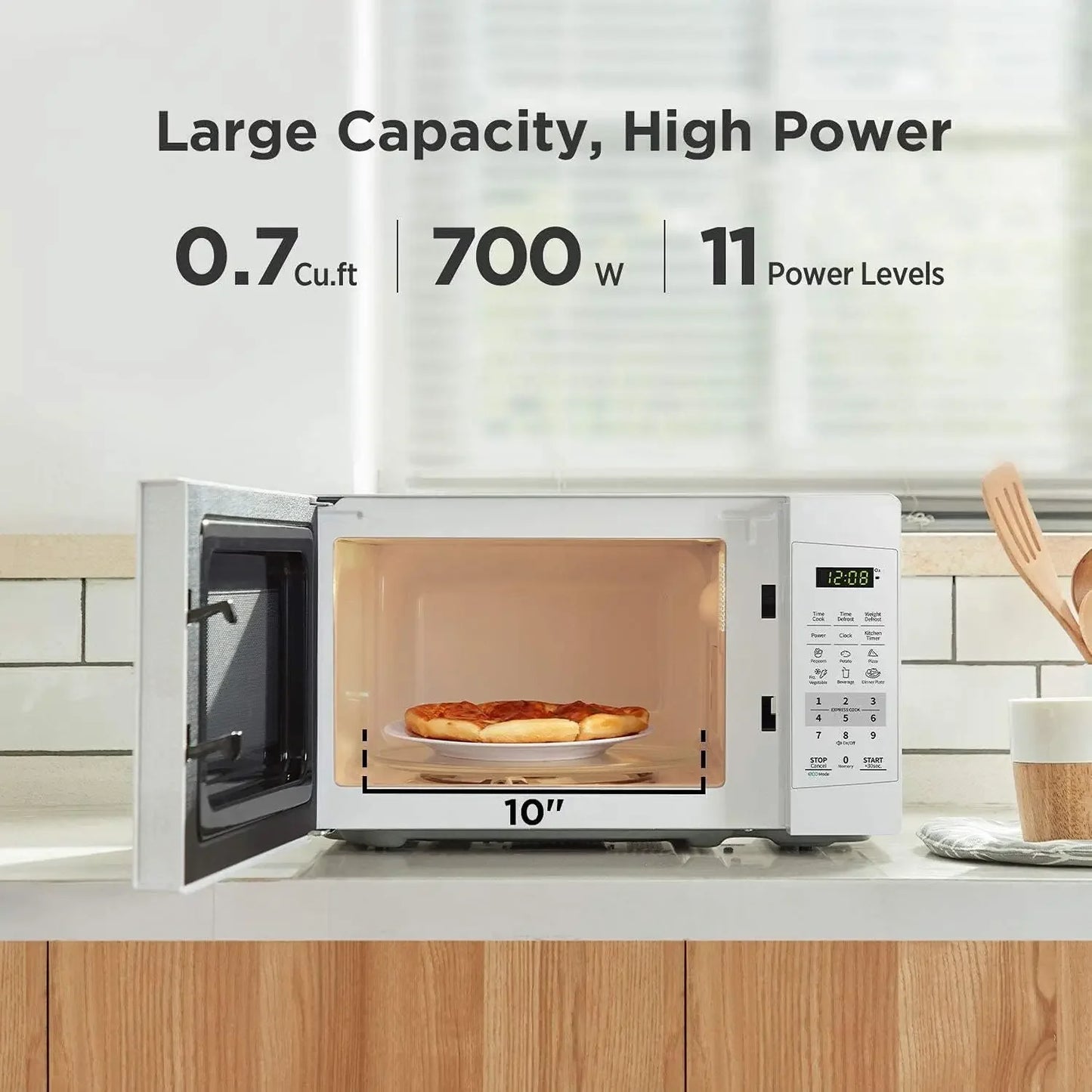 EM720CPL-PM Countertop Microwave Oven with Sound On/Off, ECO Mode and Easy One-Touch Buttons, 0.7 Cu Ft/700W, Pearl White