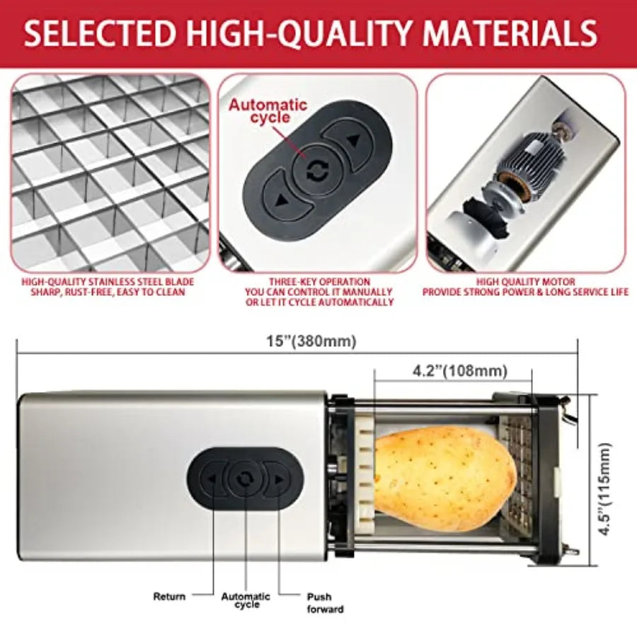 Electric French Fry Cutter Stainless Steel 1/2 3/8 Inch Blade for Potatoes Carrots Cucumbers Restaurant Home Kitchen Use Multic
