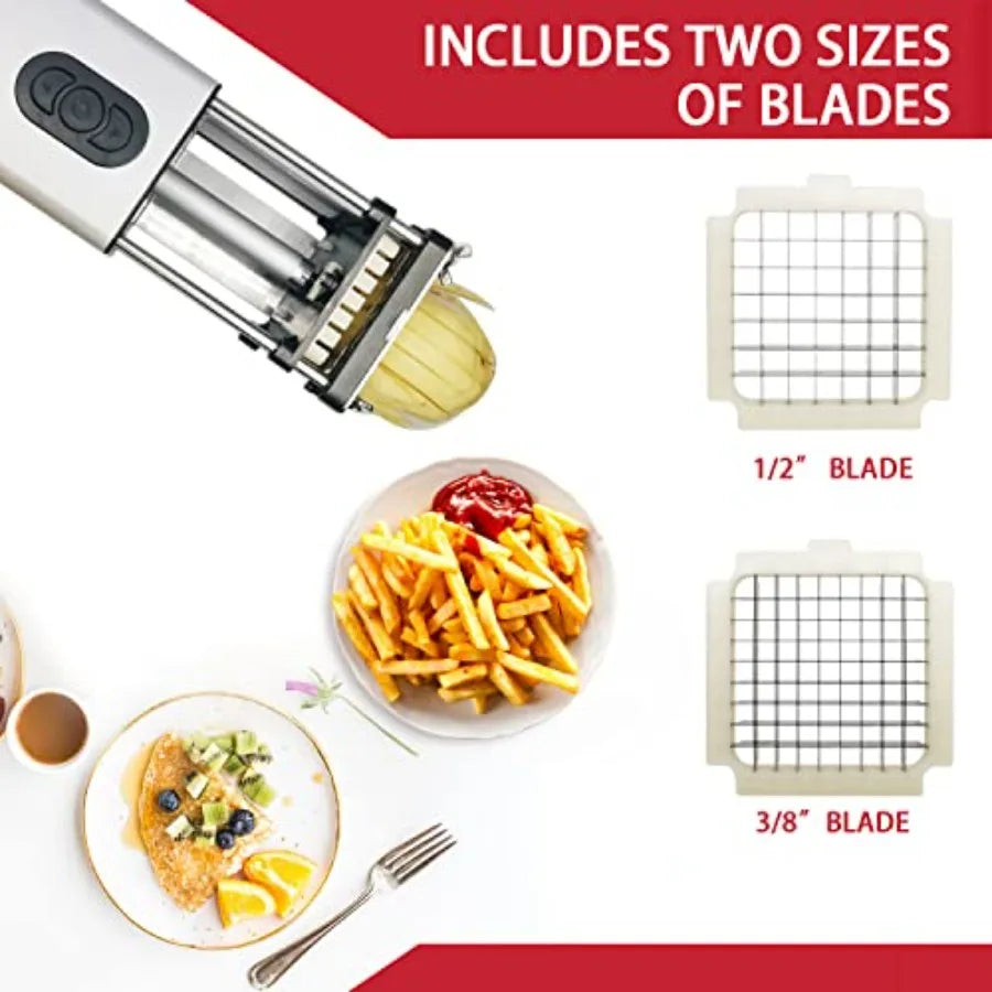 Electric French Fry Cutter Stainless Steel 1/2 3/8 Inch Blade for Potatoes Carrots Cucumbers Restaurant Home Kitchen Use Multic