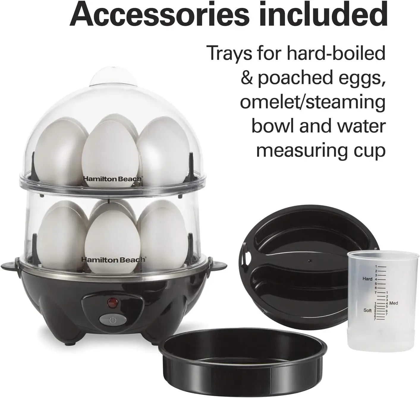 3-in-1 Electric Egg Cooker for Hard Boiled Eggs, Poacher, Omelet Maker & Vegetable Steamer, Holds 14, Black