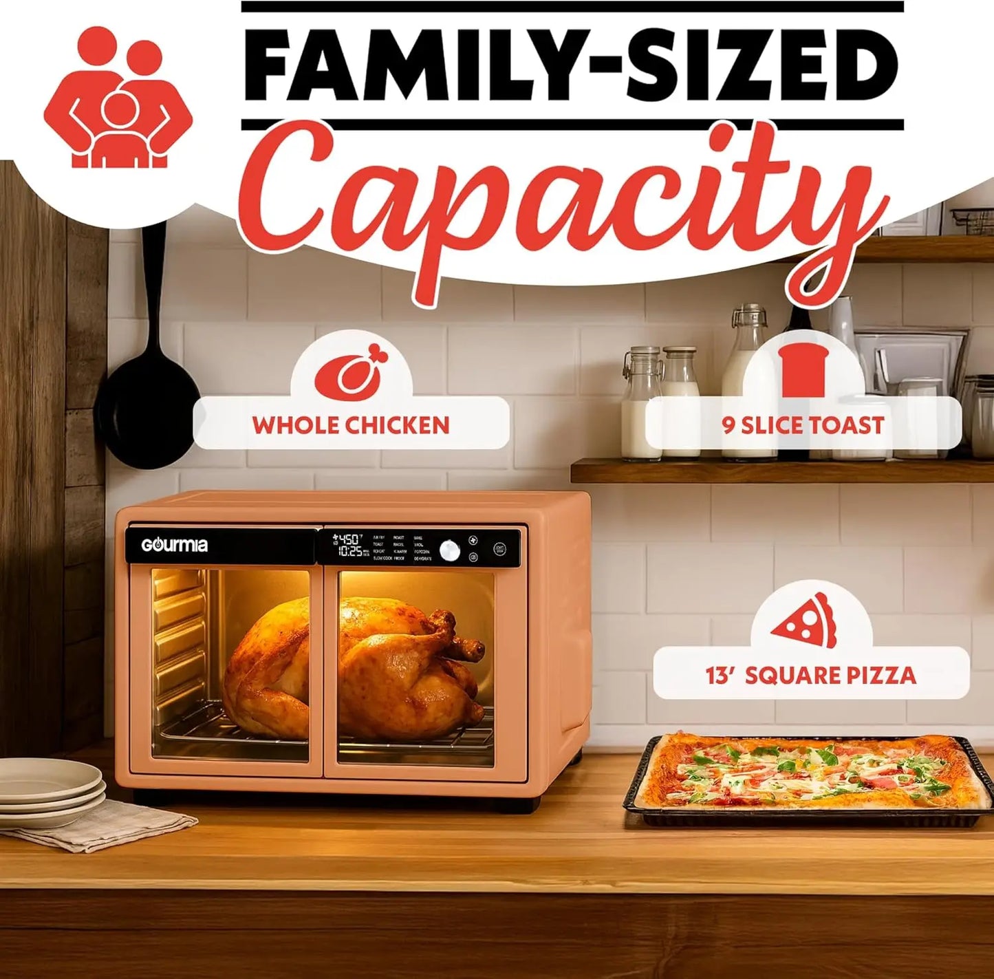 Large Capacity French Door Air Fryer Oven with 12 Presets, Digital Display, Fits 13-inch Pizza, Dishwasher-Safe