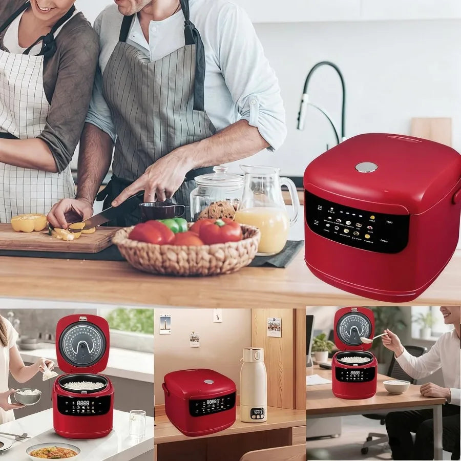 2L Mini Portable Rice Cooker for 5 Cups Cooked/3 Cups Uncooked 400W Non-Stick 24-Hour Timer Delay 10 Functions Fast Cooking Sta