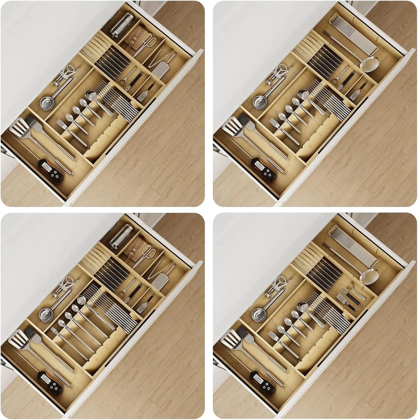 Bamboo Silverware Drawer Organizer, 17.7-29.5 Inch Expandable Large Kitchen Drawer Organizer, 5-8