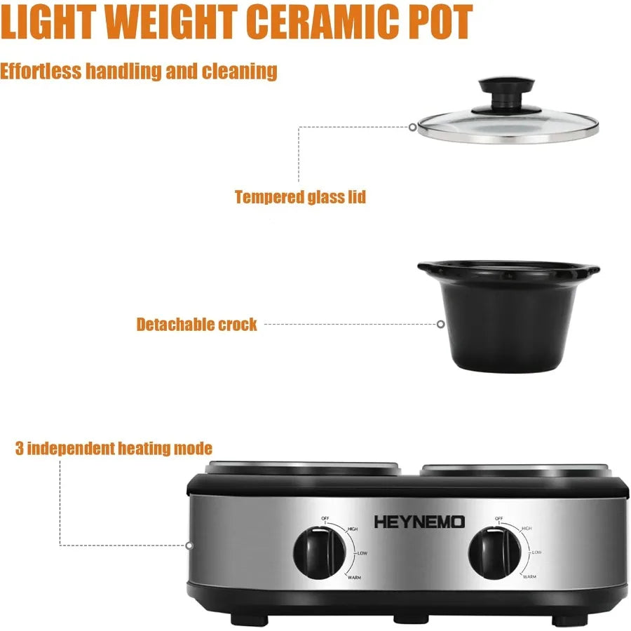 Double Slow Cooker Buffet Servers and Warmers for Large Gatherings and Home Use Dual 2-Pot Design with Adjustable Temperature C
