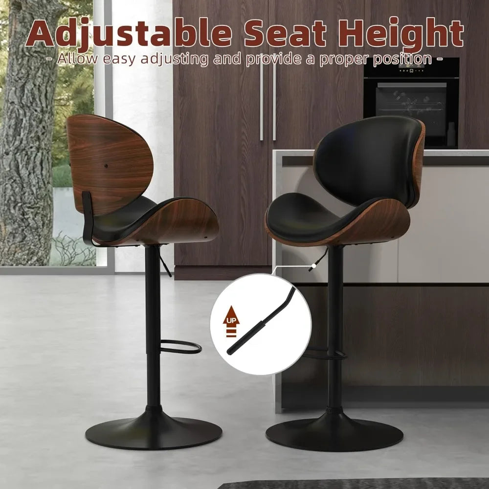 Modern Adjustable Height Swivel Bar Stools Set of 2 Bentwood Seat Comfortable Chairs for Kitchen Counter Home Bar Customized