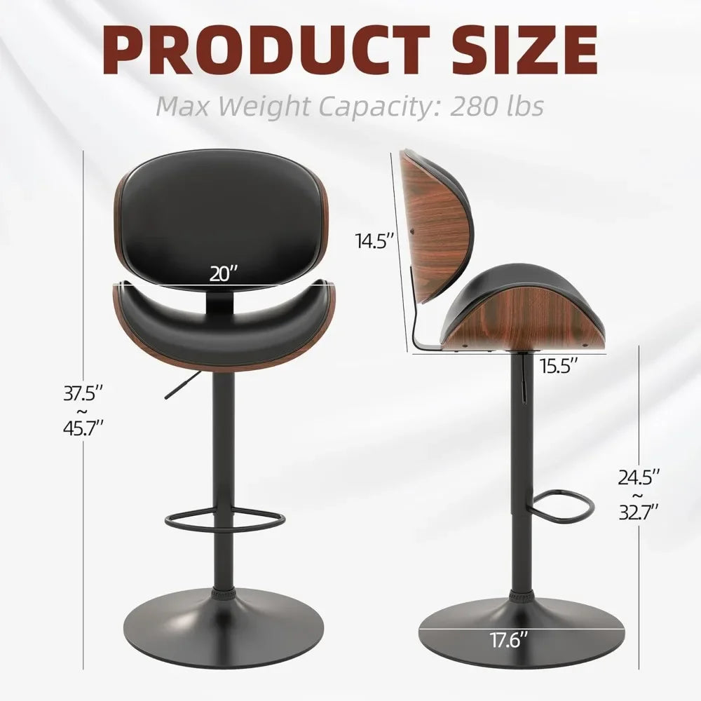 Modern Adjustable Height Swivel Bar Stools Set of 2 Bentwood Seat Comfortable Chairs for Kitchen Counter Home Bar Customized