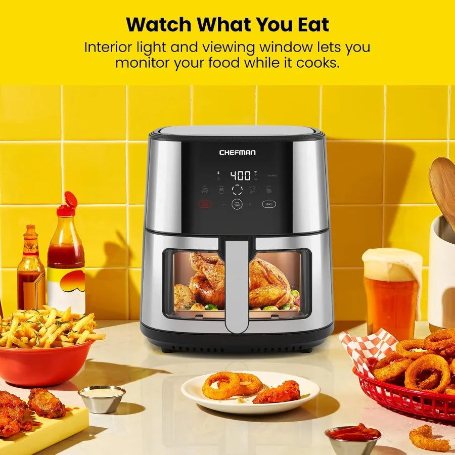 Easy-View Air Fryer 8 Qt Family Size with Viewing Window for Convenient Monitoring One-Touch Digital Control with 4 Presets for