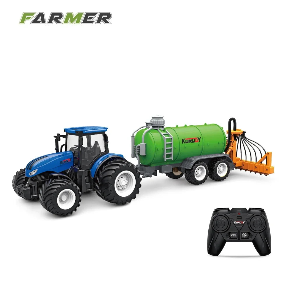 High horsepower electric 6CH remote control tractor toy 2.4G RC car farmer tool engineering car children's toy