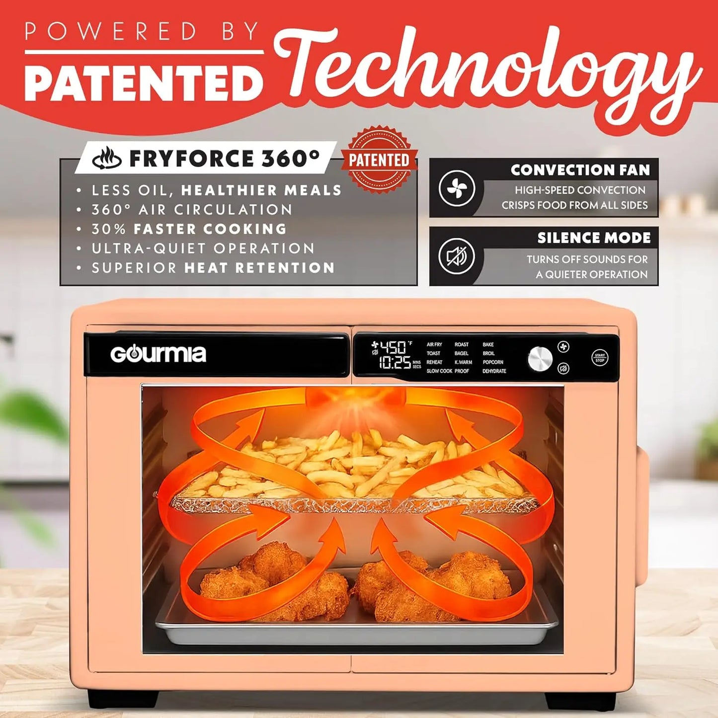Large Capacity French Door Air Fryer Oven with 12 Presets, Digital Display, Fits 13-inch Pizza, Dishwasher-Safe