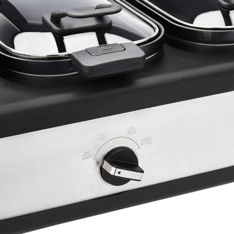 Triple Slow Cooker 3 x 2.5 Quarts Brushed Stainless Steel for Kitchen Use Durable Stainless Steel Matte Finish Easy to Clean