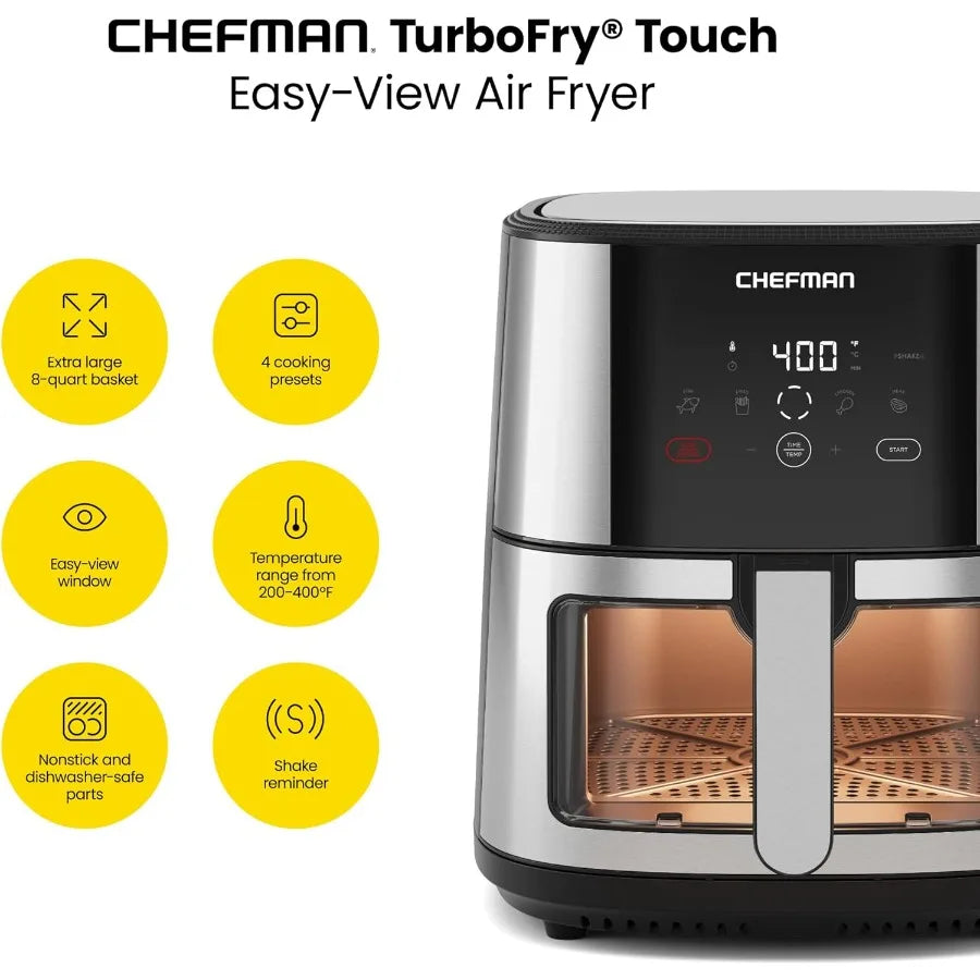 Easy-View Air Fryer 8 Qt Family Size with Viewing Window for Convenient Monitoring One-Touch Digital Control with 4 Presets for