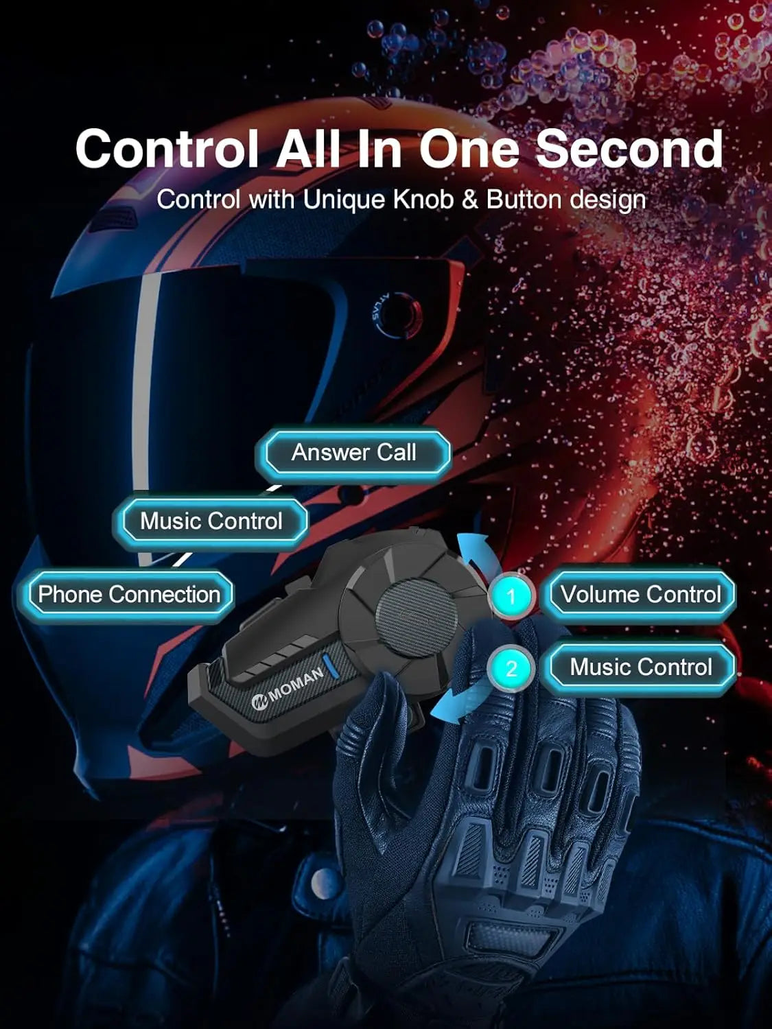 Moman H2Pro Motorbike Helmet Motorcycle Intercom Communication System up to 1000M with DSP&CVC Noise Cancellation FM Music Share