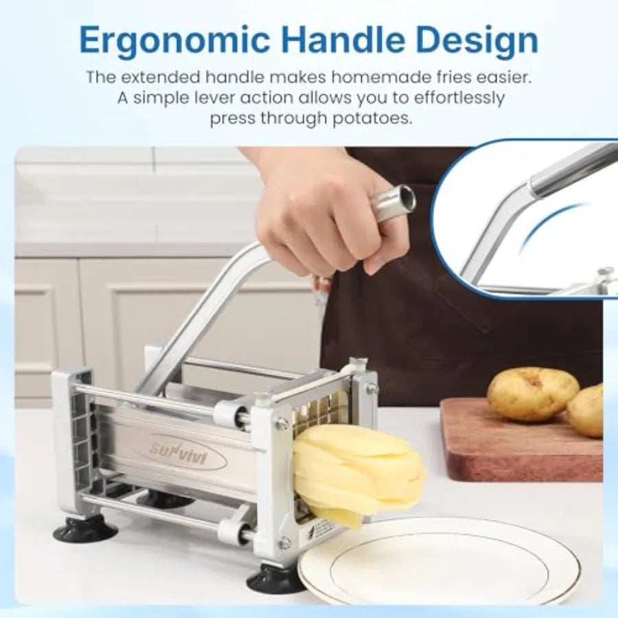 Commercial French Fry Cutter with 1/2 Inch 3/8 Inch Blade Heavy Duty Potato Slicer for Potatoes Carrots Cucumber Yam Stainless