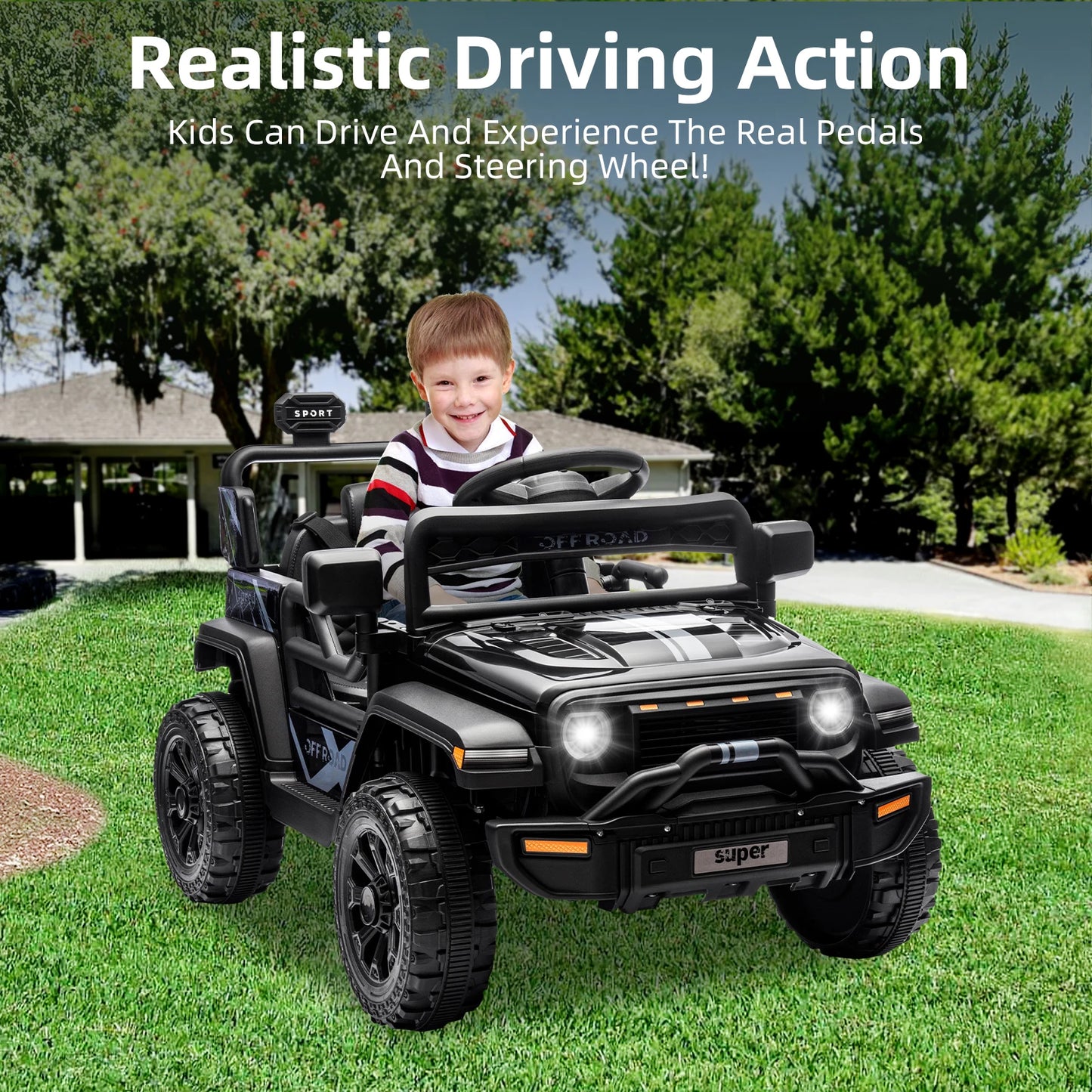 12v Ride on Car for Kids with Parent Remote Control Electric Power Wheel Car 2 Speeds,Spring Suspension,Music,LED Lights Age 3+