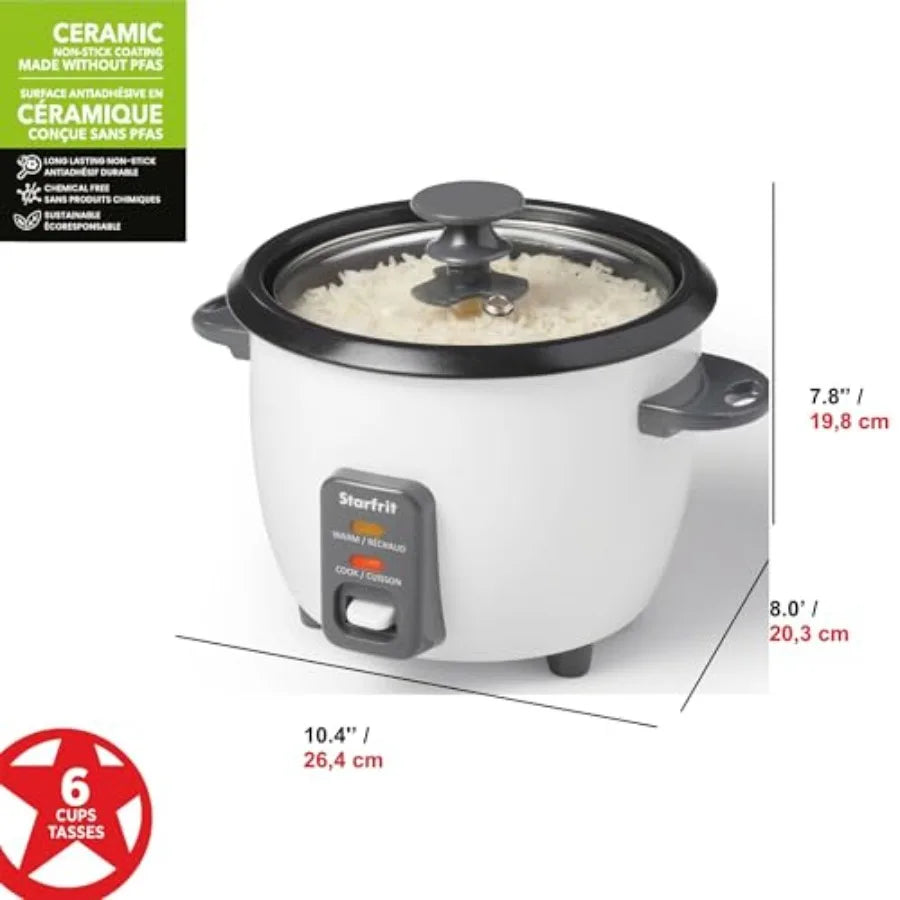 Electric Rice Cooker for Home Use - 6 Cups Capacity with Steamer Basket Measuring Cup and Service Spoon - 300W Power Output - I