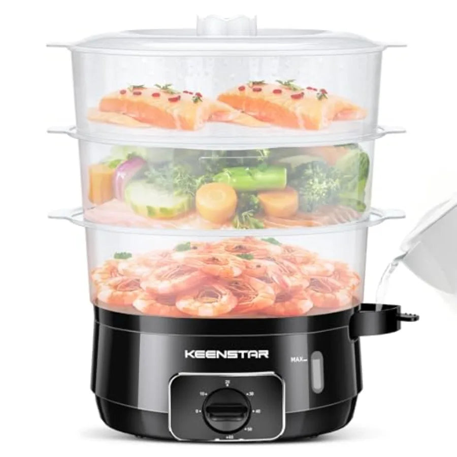 Electric Food Steamer 13.7QT 3-Tier BPA-Free Vegetable Steamer with 800W Fast Cooking 60-Minute Timer for Veggies Seafood Rice