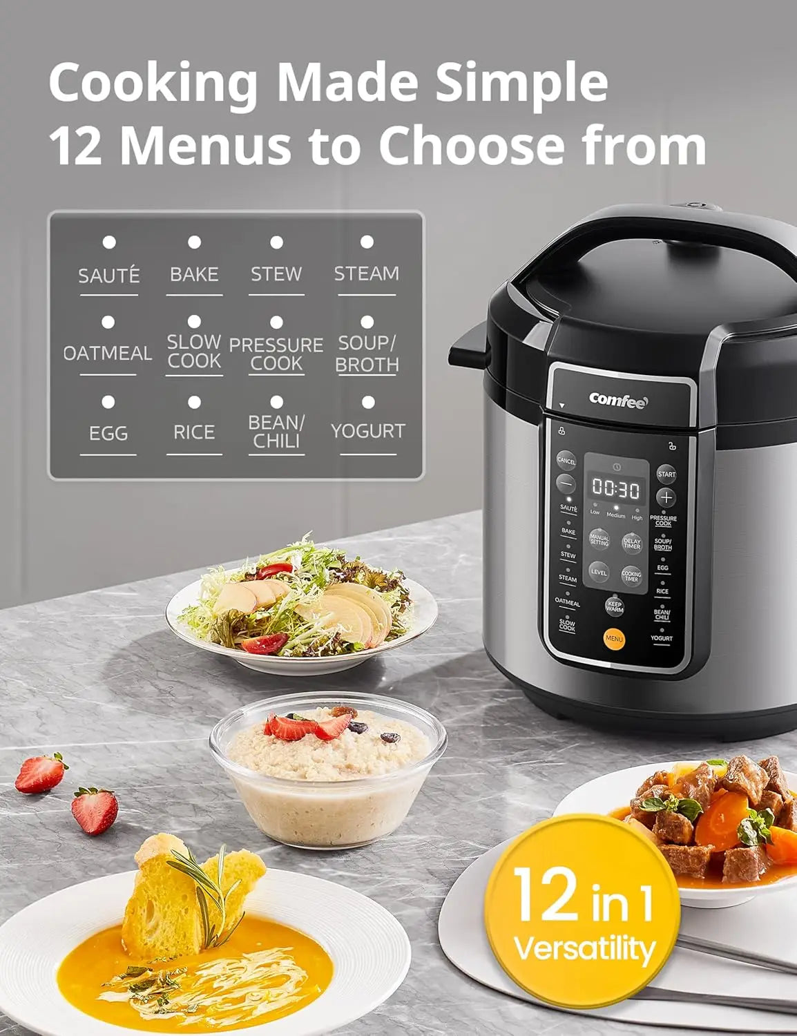 Pressure Cooker 6 Quart with 13 Cooking Functions, Olla de Presion Non-Stick Pot Yogurt Maker Rice Cooker Slow Cooker Sauté Stea