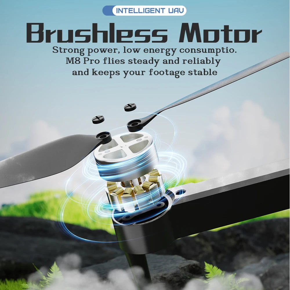 M8 PRO Brushless Motor Drone with 2 Battreys, Intelligent Obstacle Avoidance, Optical Flow,  360-degree rolling, HD Camera