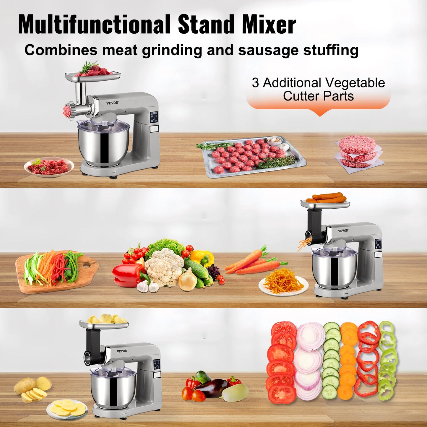 SucceBuy 6inch 1 Stand Mixer 450W Tilt-Head Multifunctional Electric Mixer with 6 Speeds LCD Screen Timing 7.4Qt Stainless Bowl