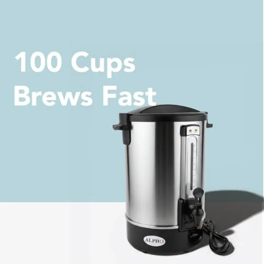 100 Cups Electric Coffee Urn Stainless Steel Large Ccity Electric Kettle Percolator Coffee Pot Leak-Proof Tap Ideal Hot Beverag