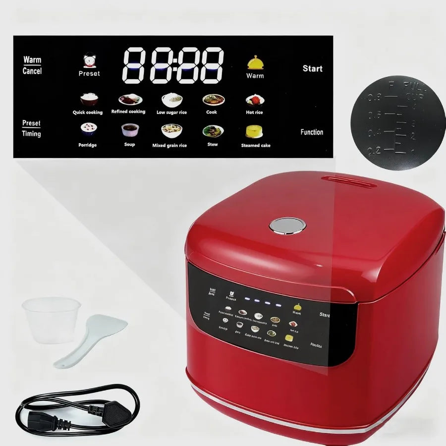 2L Mini Portable Rice Cooker for 5 Cups Cooked/3 Cups Uncooked 400W Non-Stick 24-Hour Timer Delay 10 Functions Fast Cooking Sta