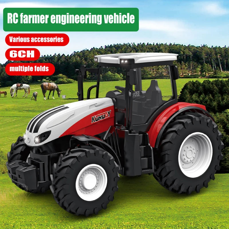 1/24 Remote Control Car RC Tractor Trailer with LED Headlight Farm Toys 2.4GHZ Truck Farming Simulator for Children Boy Toy Gift