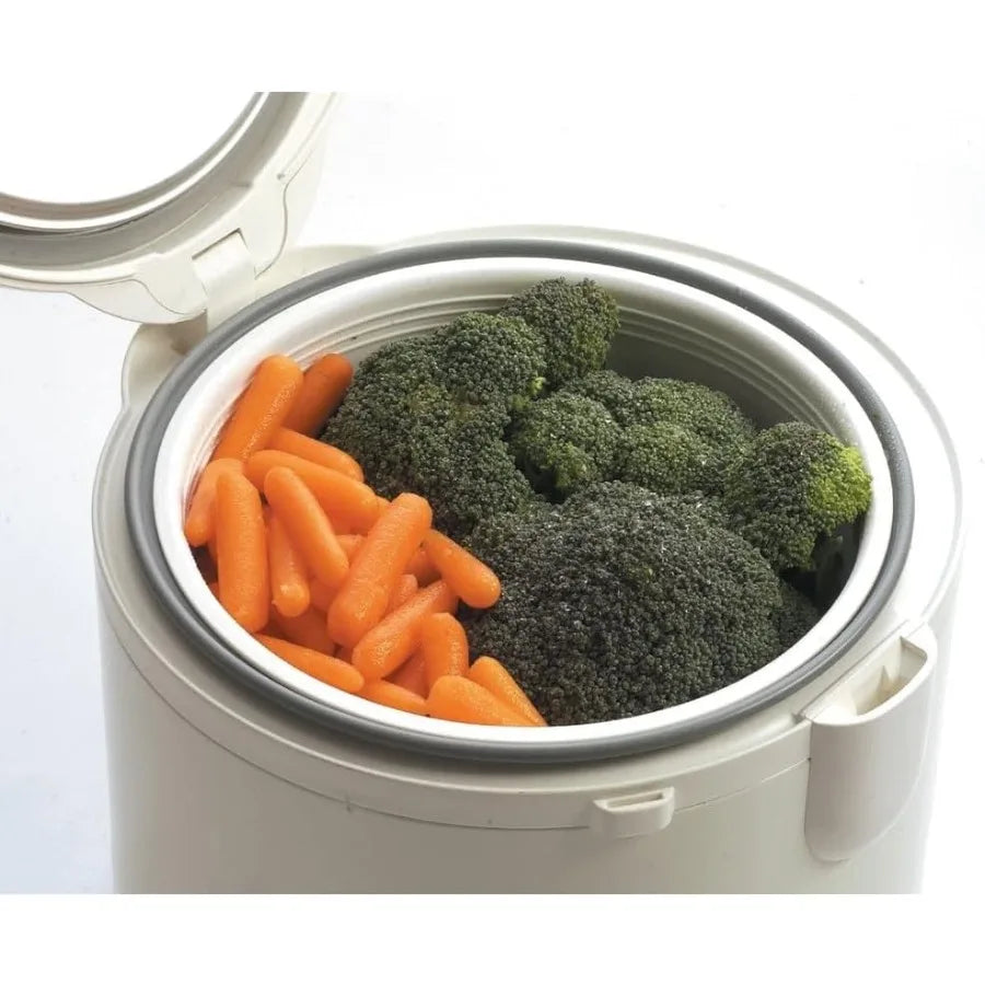 10-Cup Uncooked Rice Cooker and Warmer with Steam Basket in Floral White for Home Kitchen Use Ideal for Cooking Rice Steaming V