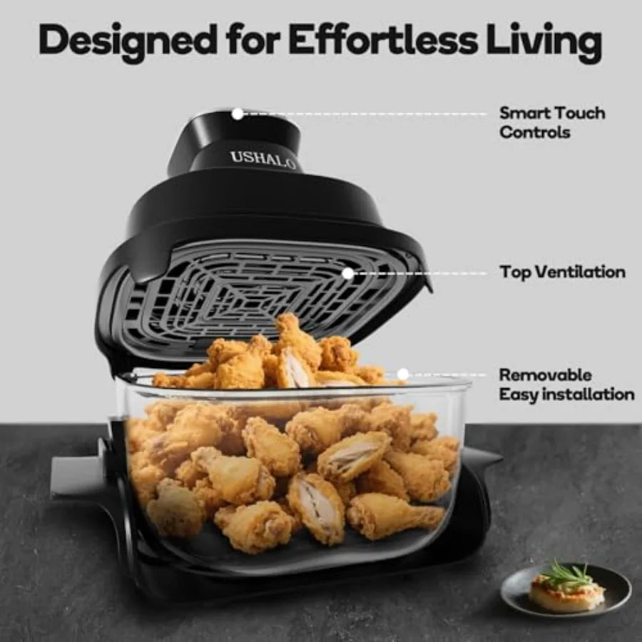 4.4QT Glass Air Fryer Non-Toxic with 4 Presets Manual Control 180-400 Precise Heat Smart Air Fryer Oven with Auto-Pause Resume