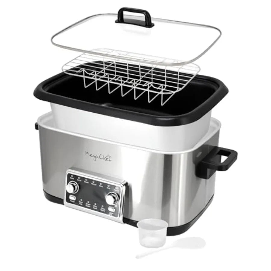 8 Quart 12-in-1 Programmable Multi Cooker with Sous Vide Digital Display Adjustable Temperature Time Removable Pot Tempered Gla