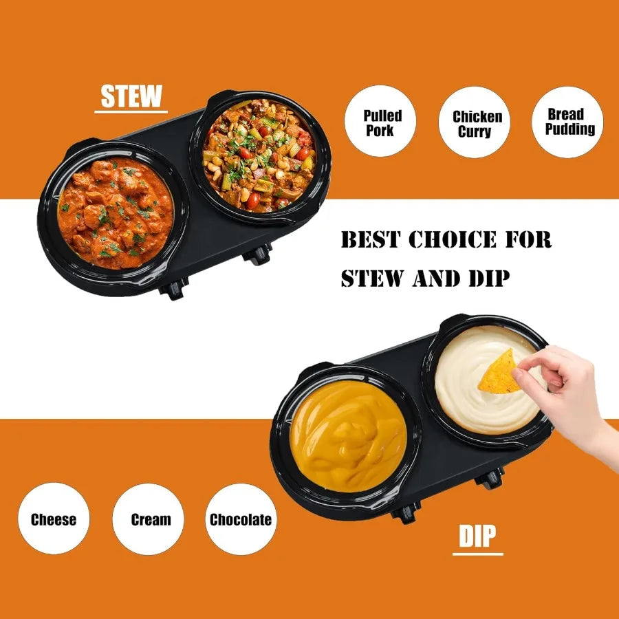 Double Slow Cooker Buffet Servers and Warmers for Large Gatherings and Home Use Dual 2-Pot Design with Adjustable Temperature C