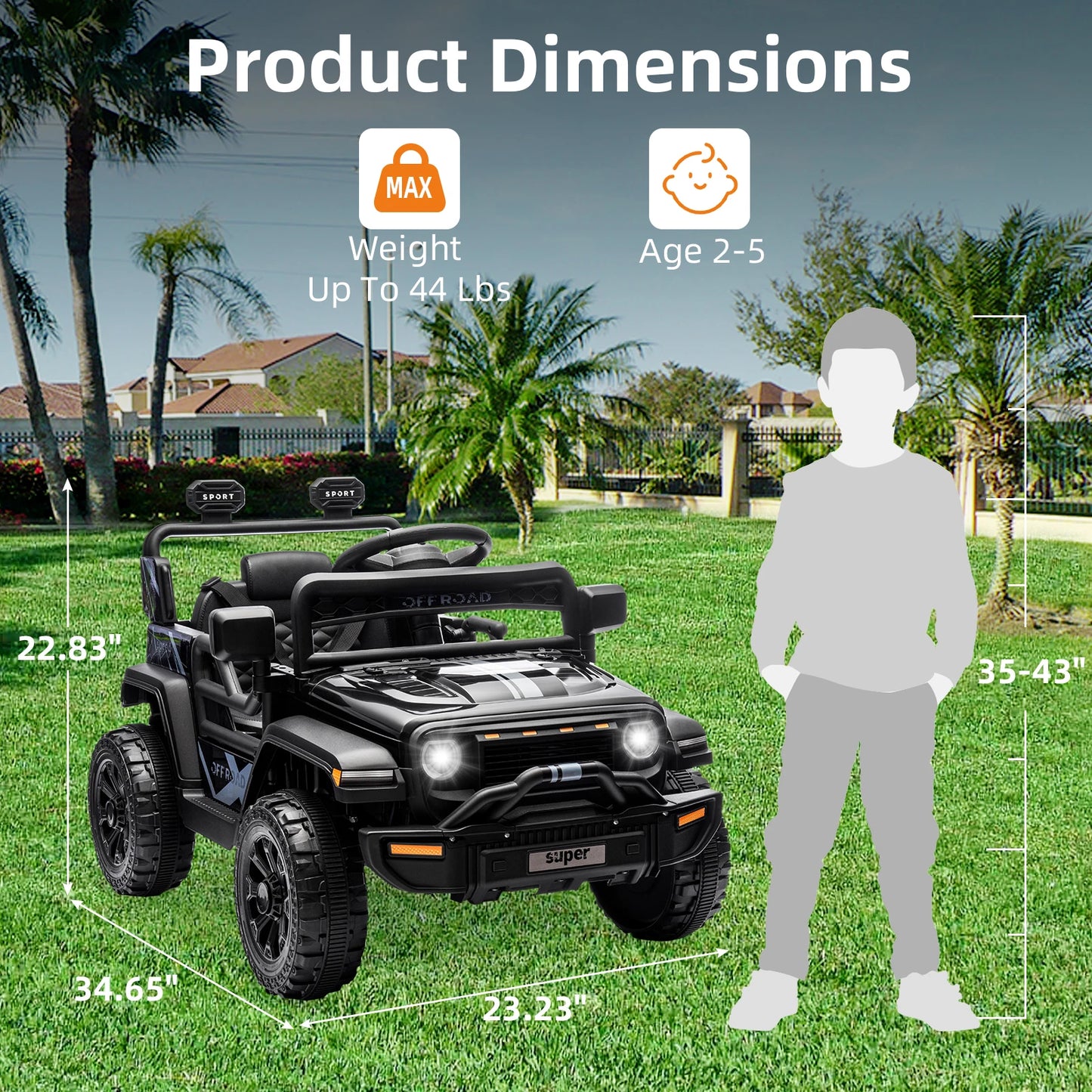 12v Ride on Car for Kids with Parent Remote Control Electric Power Wheel Car 2 Speeds,Spring Suspension,Music,LED Lights Age 3+