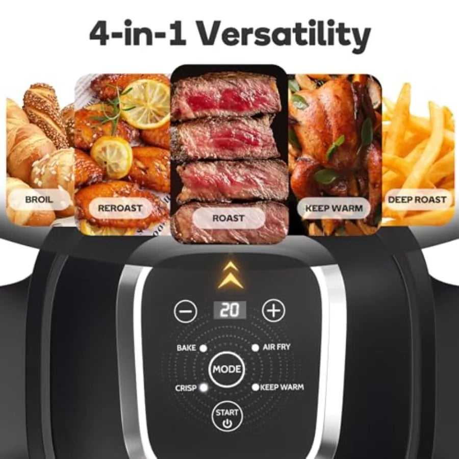 4.4QT Glass Air Fryer Non-Toxic with 4 Presets Manual Control 180-400 Precise Heat Smart Air Fryer Oven with Auto-Pause Resume
