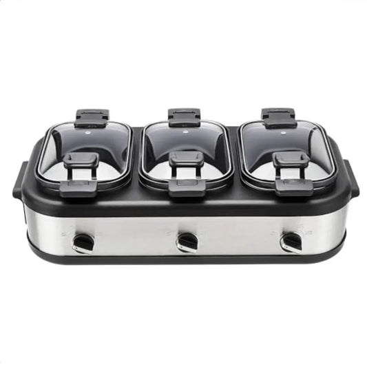 Triple Slow Cooker 3 x 2.5 Quarts Brushed Stainless Steel for Kitchen Use Durable Stainless Steel Matte Finish Easy to Clean