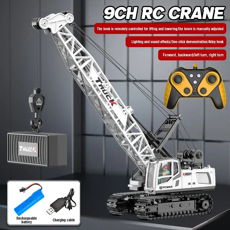 RC Crane Tractor 2.4G 15/13/11/9CH Children Electric Alloy Arm Remote Control Truck Engineering Vehicle Electric Spray Hook Toy