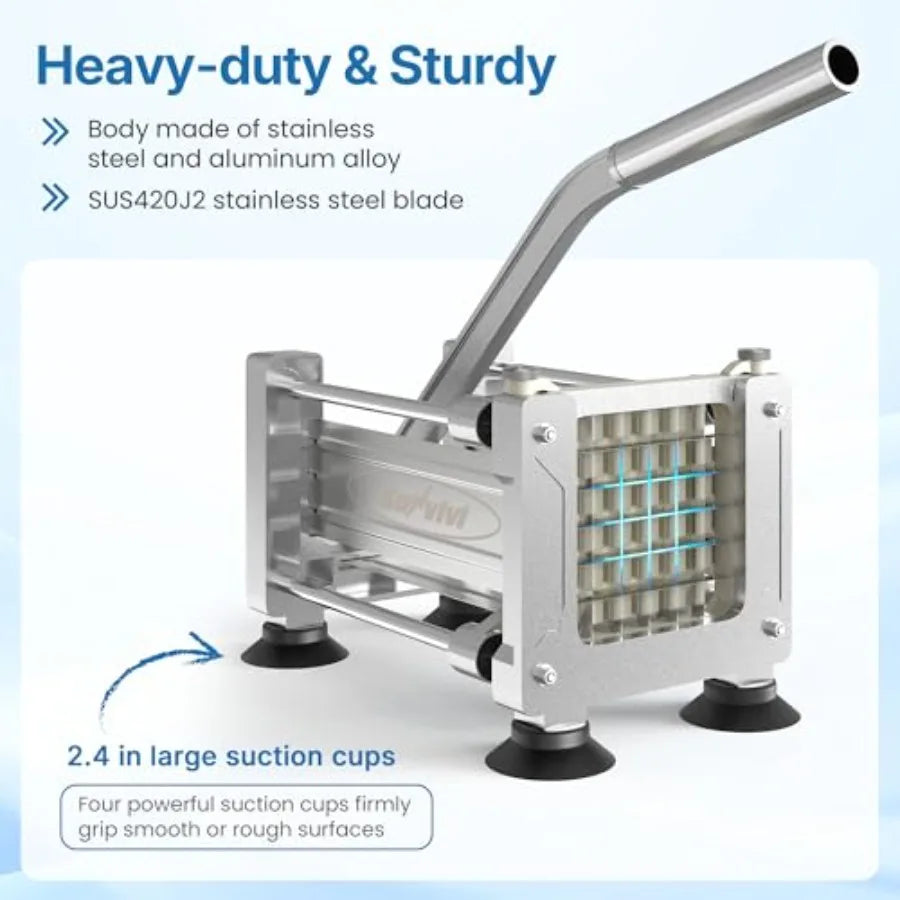 Commercial French Fry Cutter with 1/2 Inch 3/8 Inch Blade Heavy Duty Potato Slicer for Potatoes Carrots Cucumber Yam Stainless