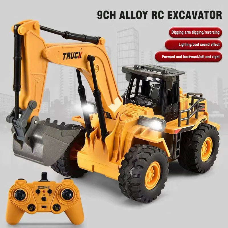 RC Excavator Bulldozer Dumper Car 2.4G 9CH Remote Control Engineering Vehicle Crawler Truck Toys for Boys Kids Christmas Gifts