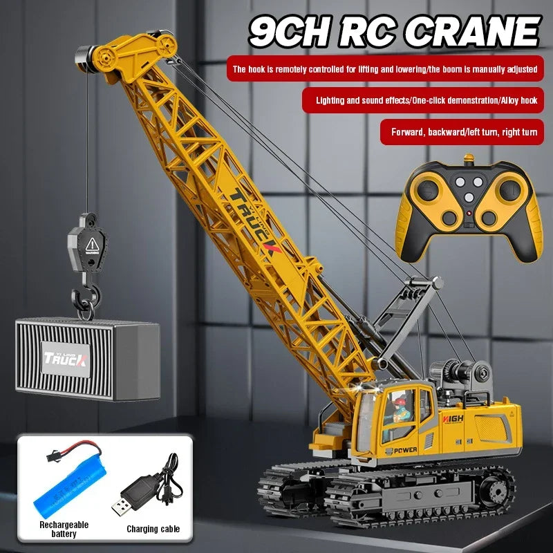 RC Crane Tractor 2.4G 15/13/11/9CH Children Electric Alloy Arm Remote Control Truck Engineering Vehicle Electric Spray Hook Toy