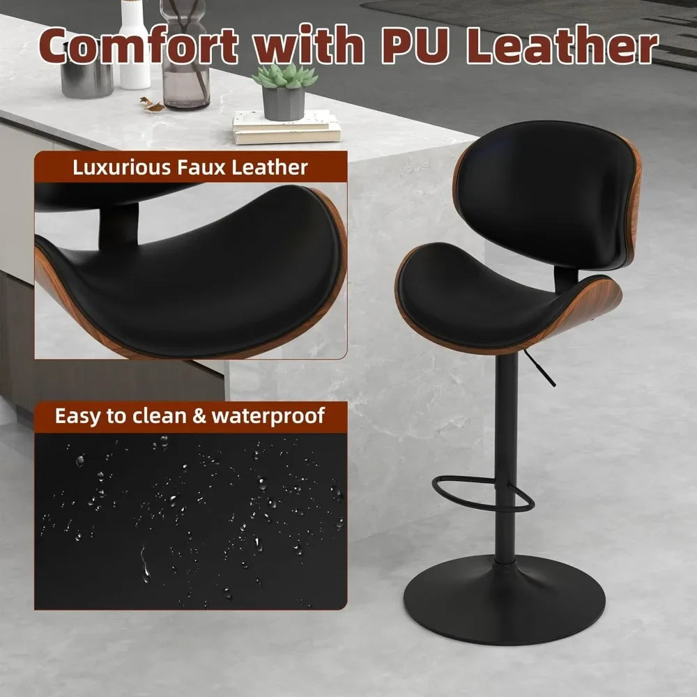 Modern Adjustable Height Swivel Bar Stools Set of 2 Bentwood Seat Comfortable Chairs for Kitchen Counter Home Bar Customized