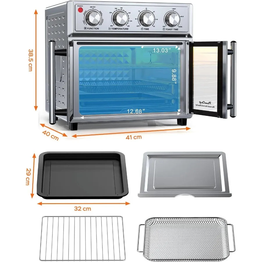 26QT Air Fryer Toaster Oven Combo with French Doors and 7 Preset Menus 1700W Stainless Steel Convection Countertop Oven for Bak