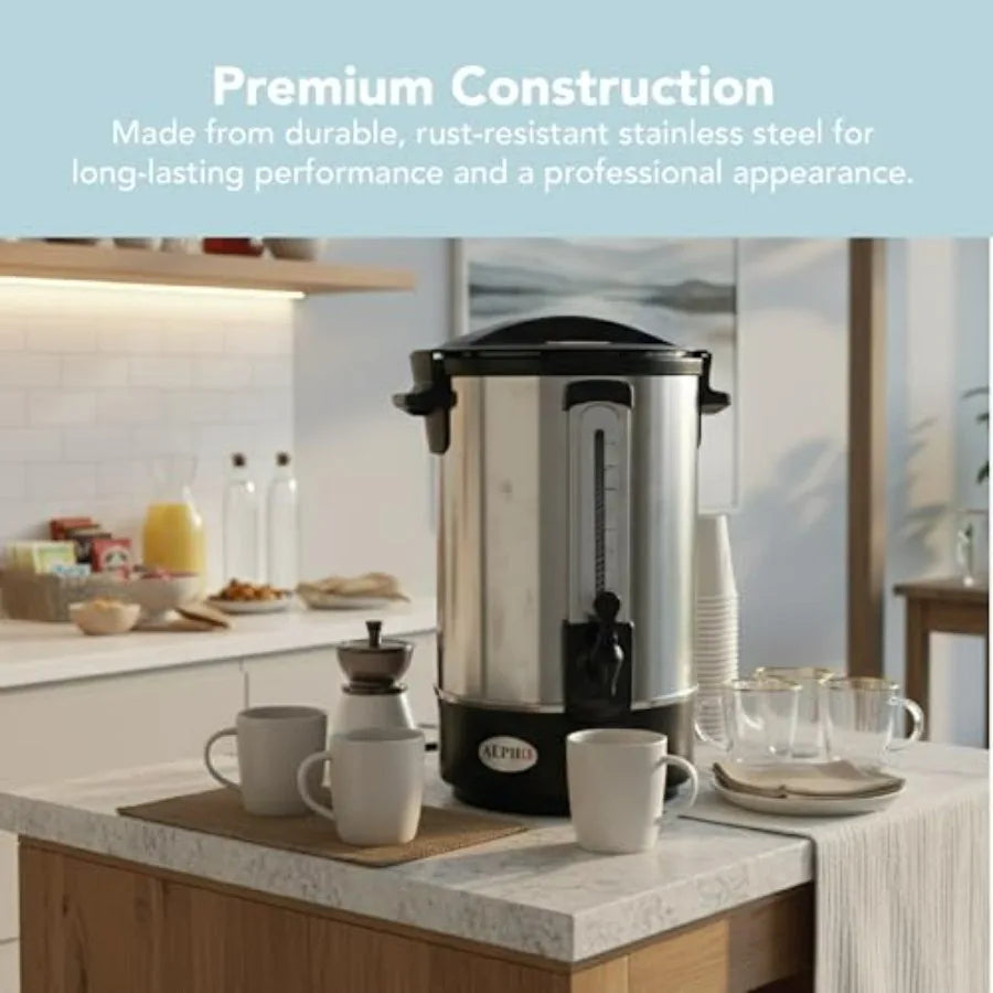 100 Cups Electric Coffee Urn Stainless Steel Large Ccity Electric Kettle Percolator Coffee Pot Leak-Proof Tap Ideal Hot Beverag