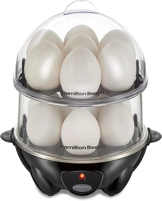 3-in-1 Electric Egg Cooker for Hard Boiled Eggs, Poacher, Omelet Maker & Vegetable Steamer, Holds 14, Black