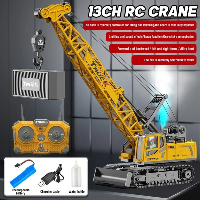 RC Crane Tractor 2.4G 15/13/11/9CH Children Electric Alloy Arm Remote Control Truck Engineering Vehicle Electric Spray Hook Toy